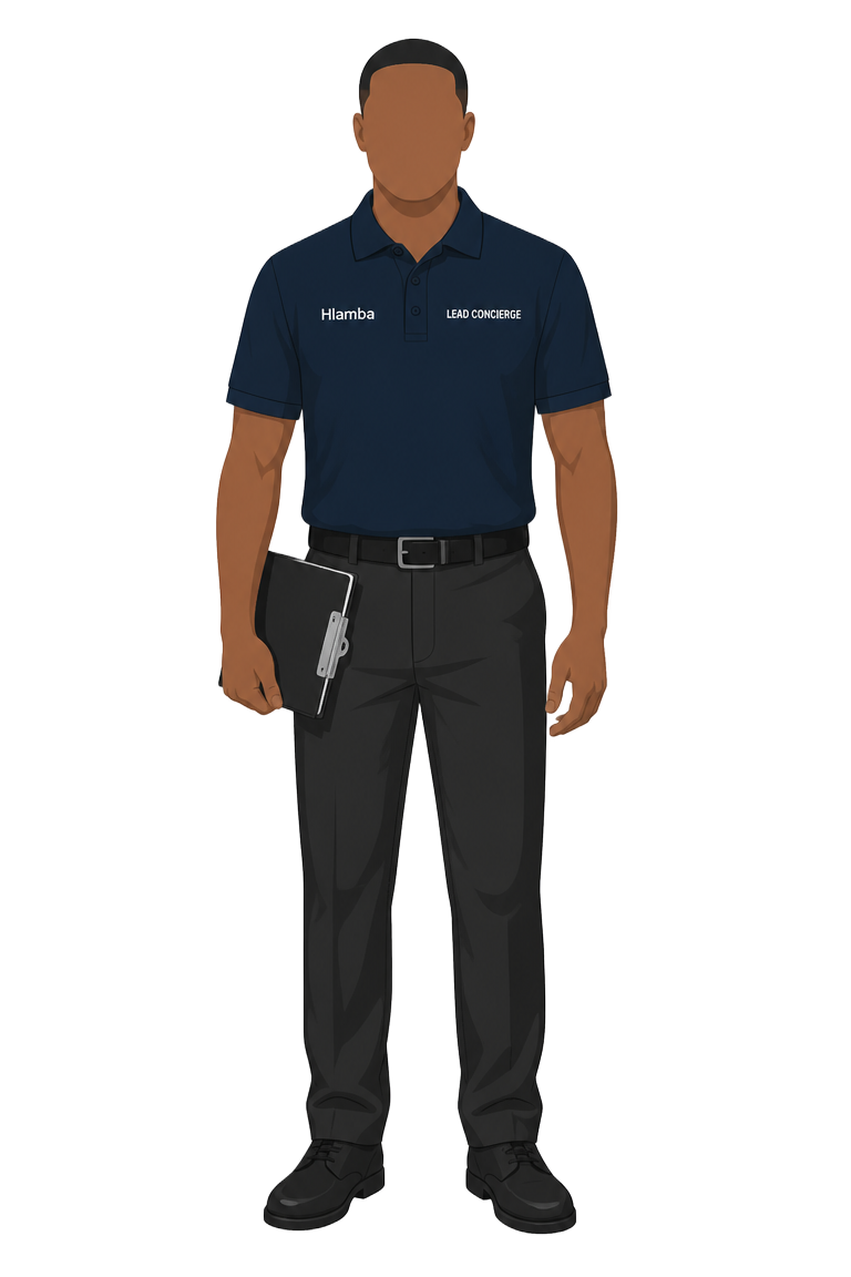 Kevin, Lead Concierge, in Hlamba uniform